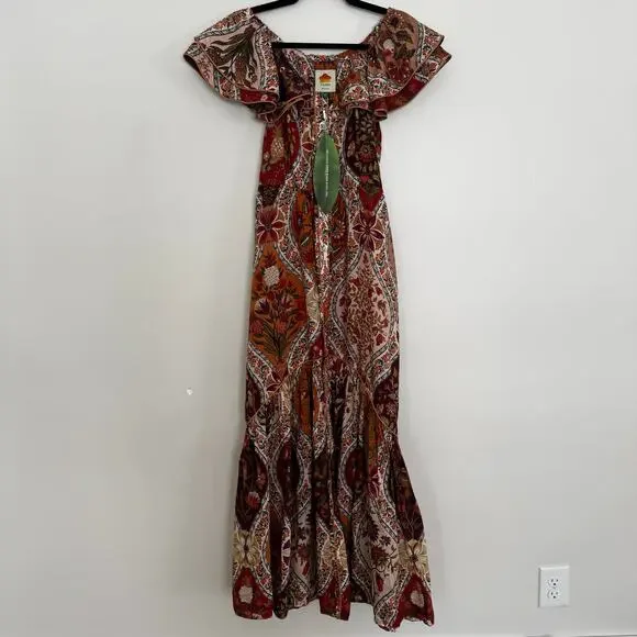 Farm Rio Romantic Nature Multicolor Off-The-Shoulder Ruffle Midi Dress - Picture 2 of 9